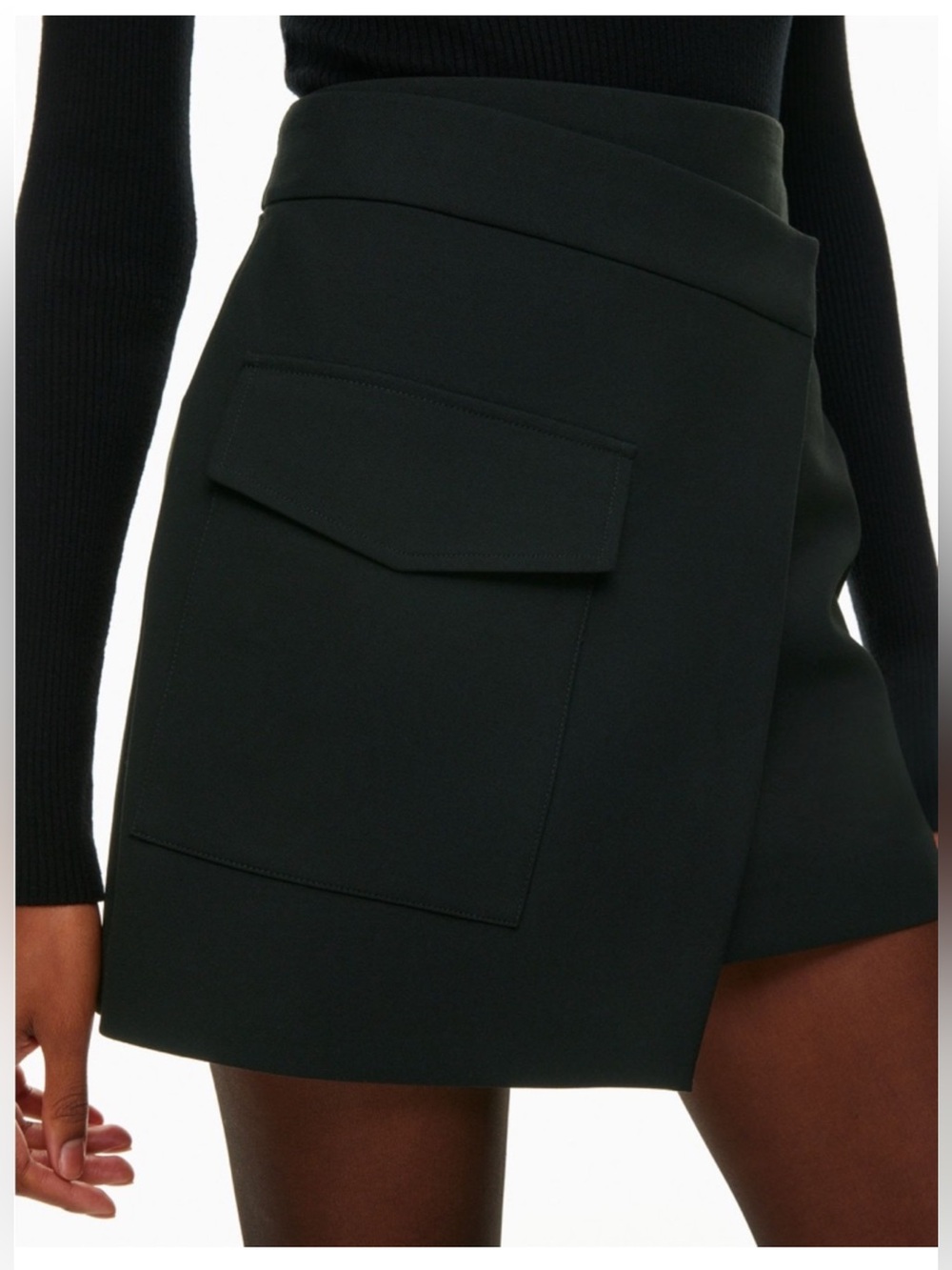 Aritzia Happy Hour Babaton Black Asymmetric Mini Skirt with Flap Detail - 4